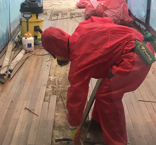 Asbestos removal from school corridor - removal phase